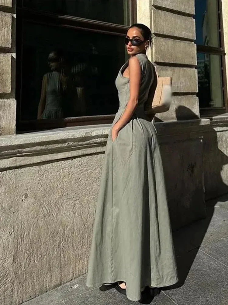 Vivienne Pleated V-Neck Maxi