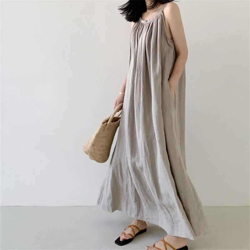 Nora Vintage Cotton Linen Maxi Dress