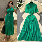 Estelle Pleated Knit Shirt Dress