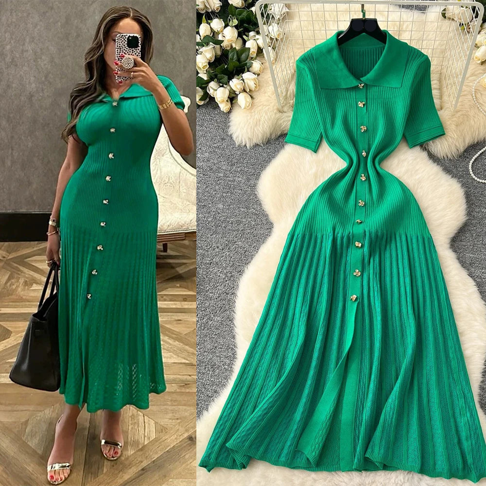 Estelle Pleated Knit Shirt Dress