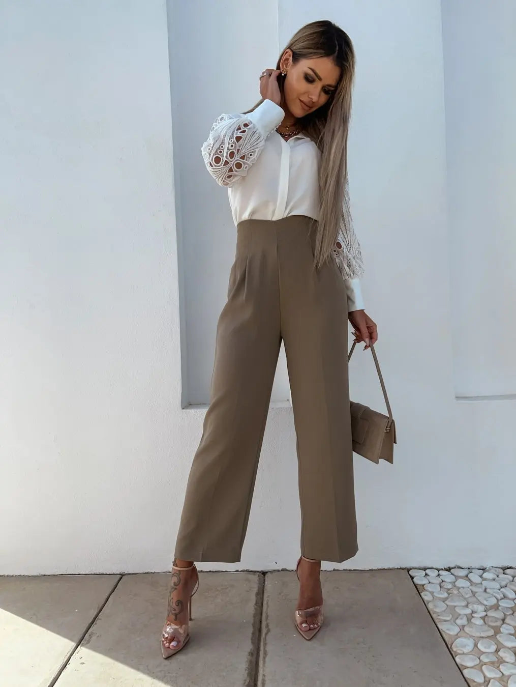 Ava Lace Sleeve Button-Up Blouse