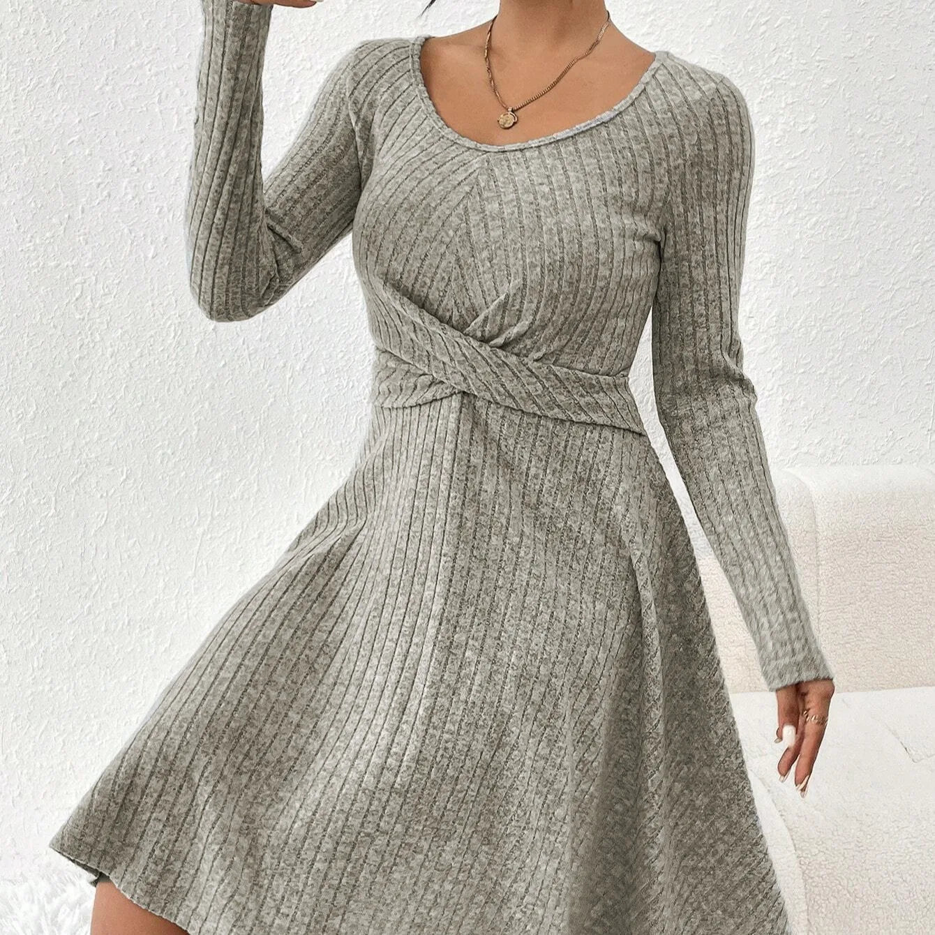 Isabella Ribbed Knit Flare Midi Dress