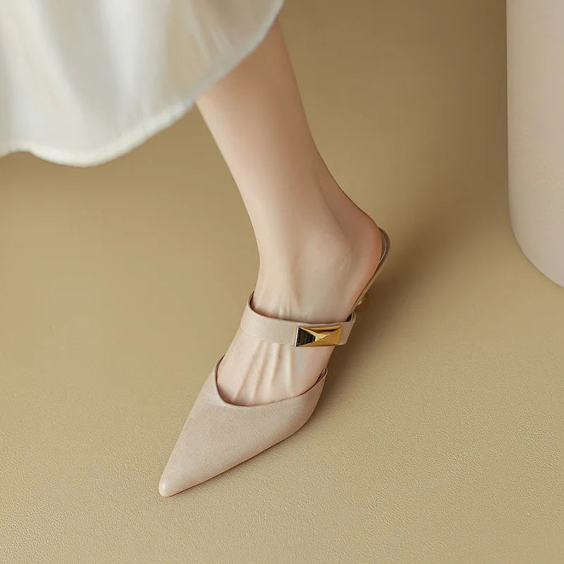 Vivienne Gold Rivet Kitten Mules