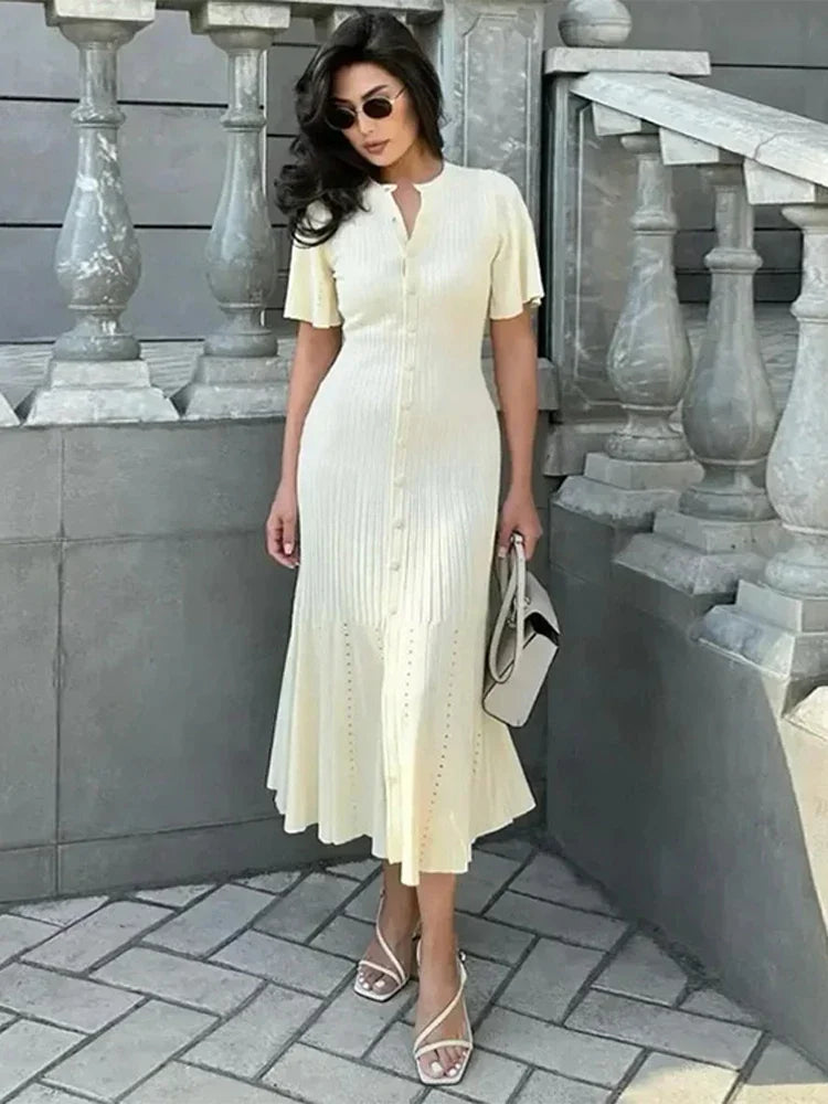 Kimberly Knit Pleated Button-Front Dress