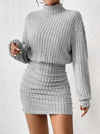 Elena Ribbed Knit High Neck Mini Dress