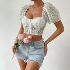 Ava Pearl Lace Crop Top