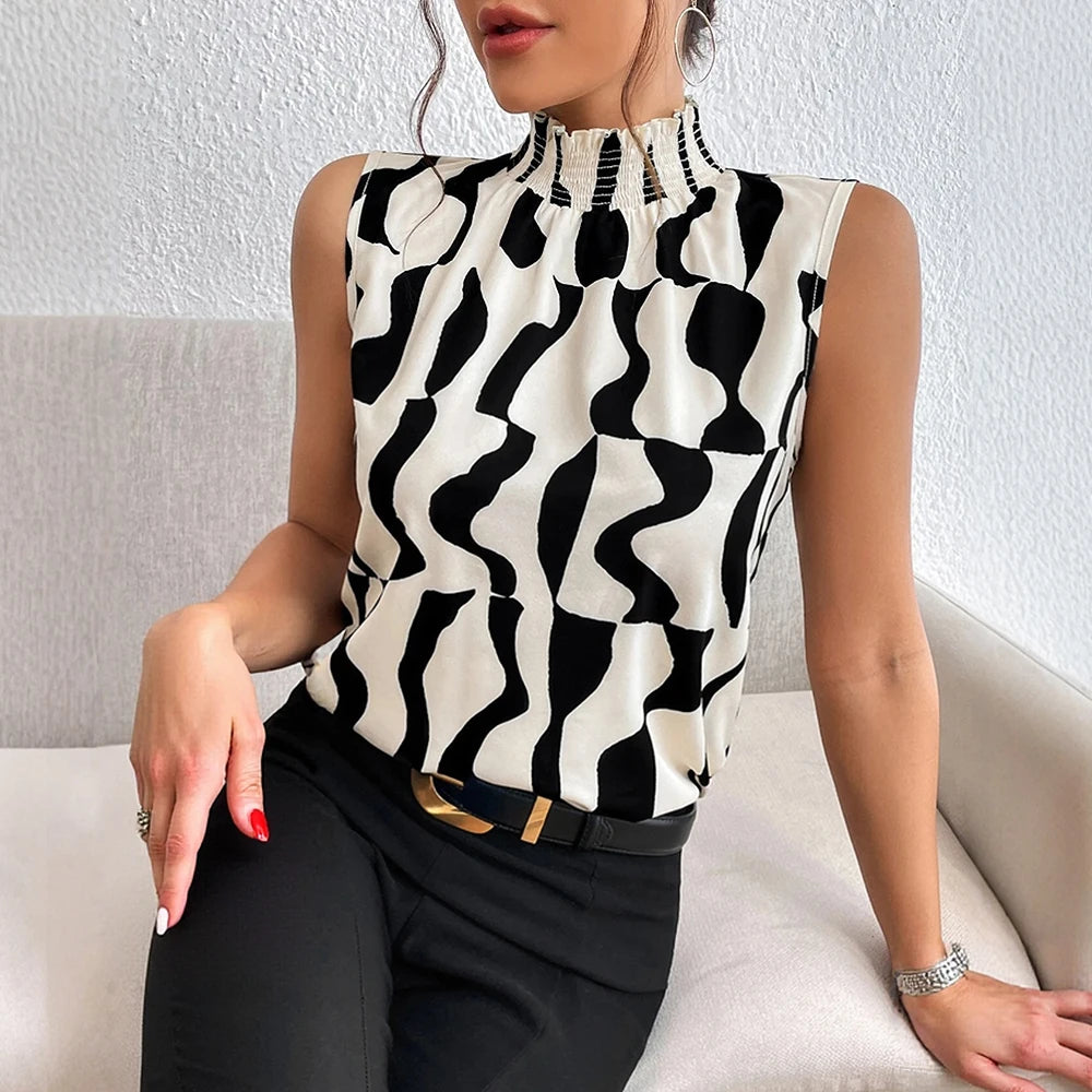 Mia Muse Sleeveless High Neck Contrast Blouse