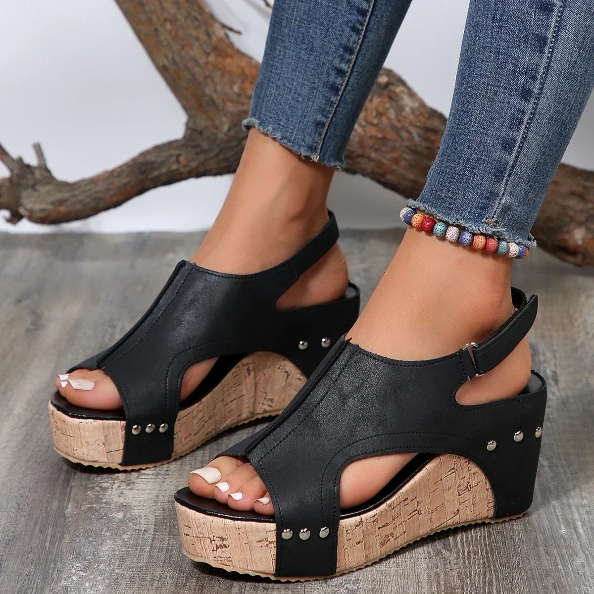 Mia Peep-Toe Wedge Sandals