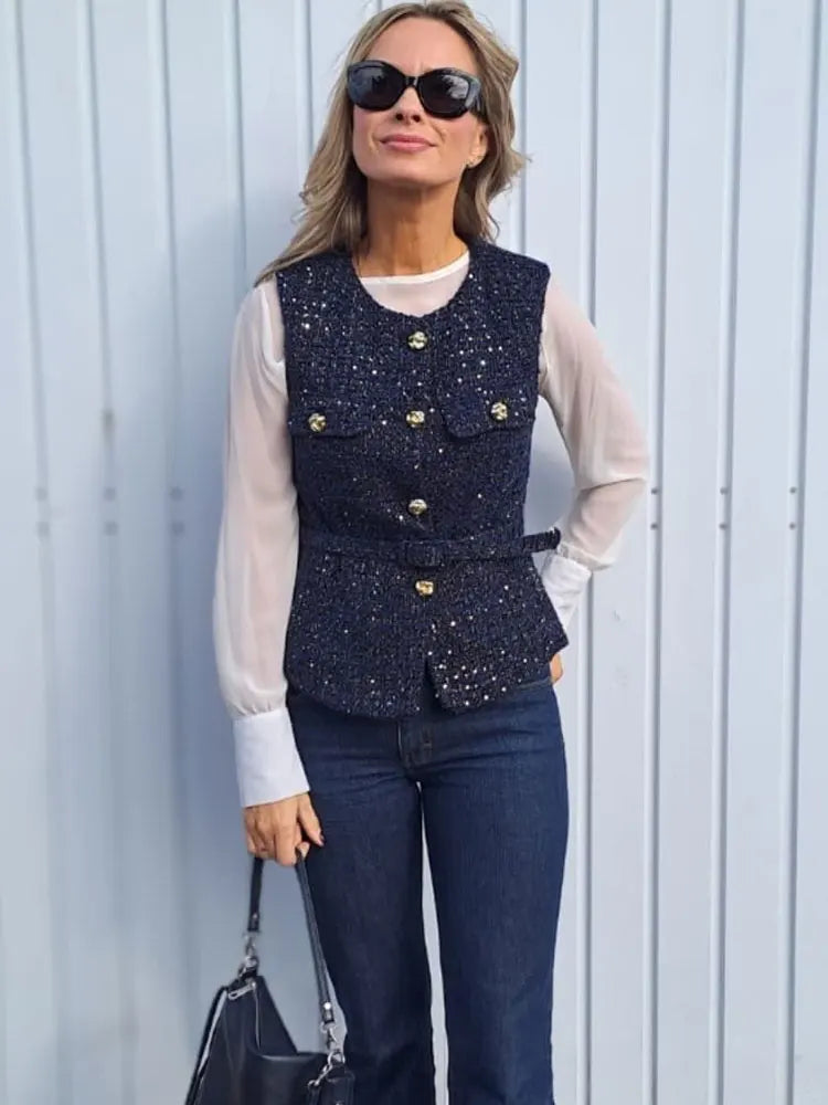 Vivienne Belted Tweed Vest