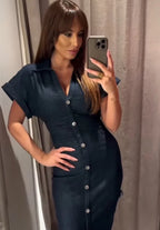 Ayla Buttoned Denim Midi Dress