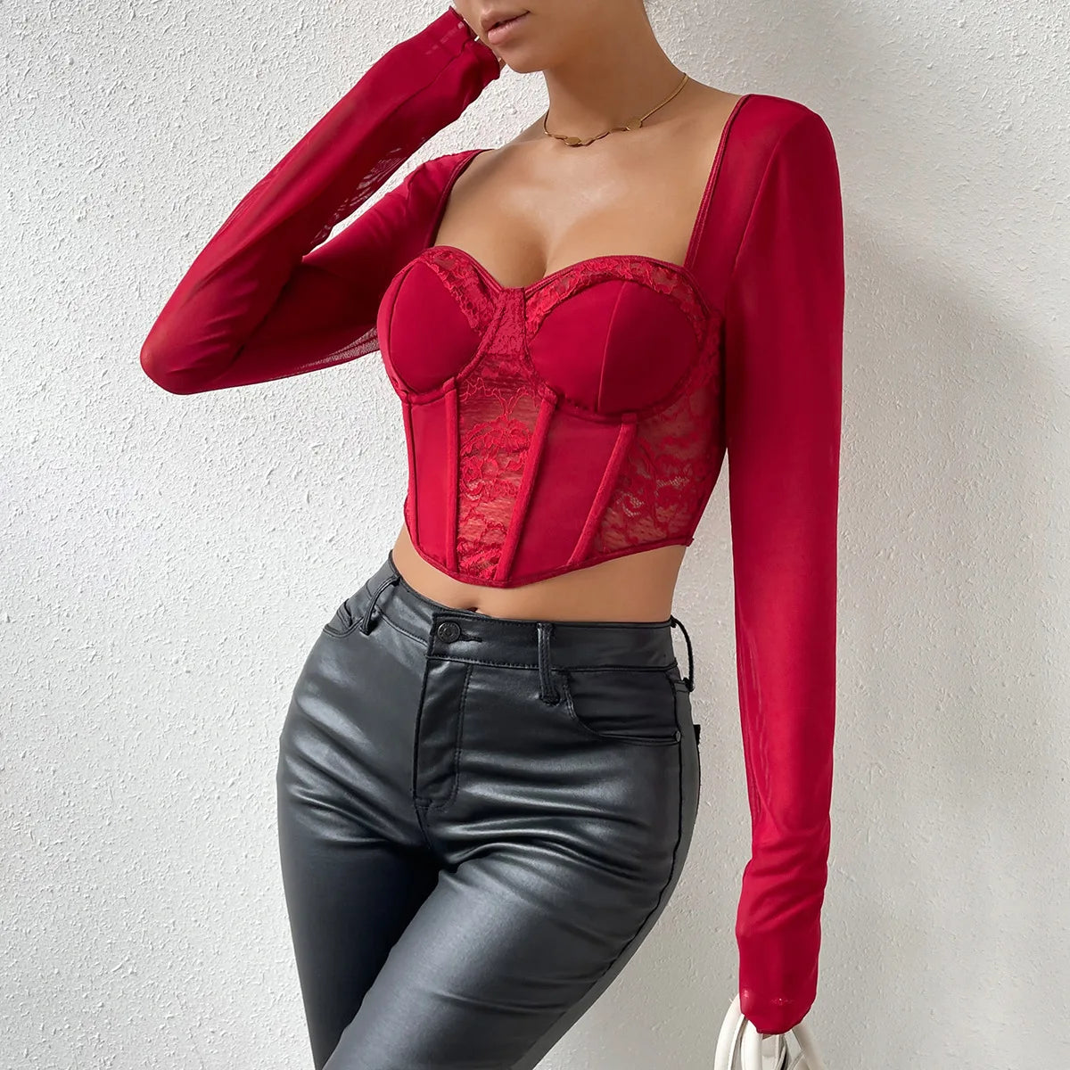 Mia Lace Overlay Corset Top
