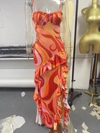 Sofia Sexy Ruffle Print Maxi Dress