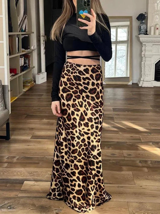 Plush Leopard High Waist Midi Skirt