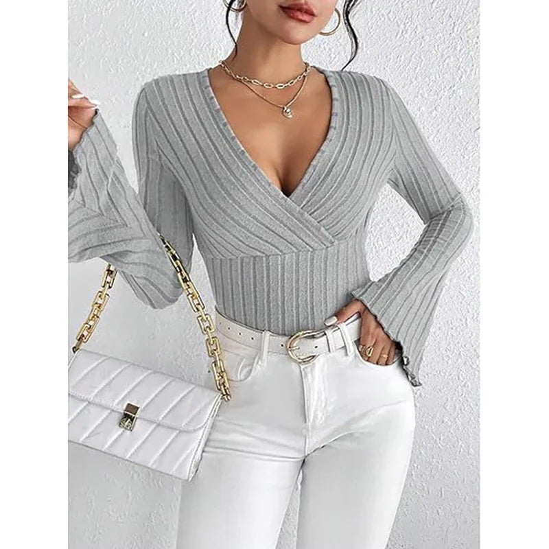 Ella Ribbed Flare Sleeve Knit Top