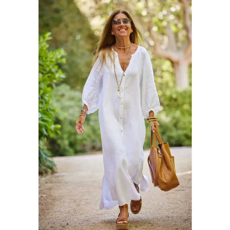 Sofia Cotton Drape Maxi Shirt Dress