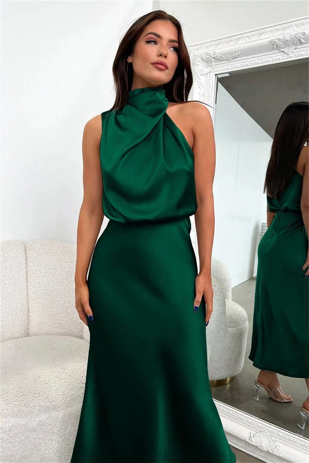 Natalia Noir Satin Halter Dress