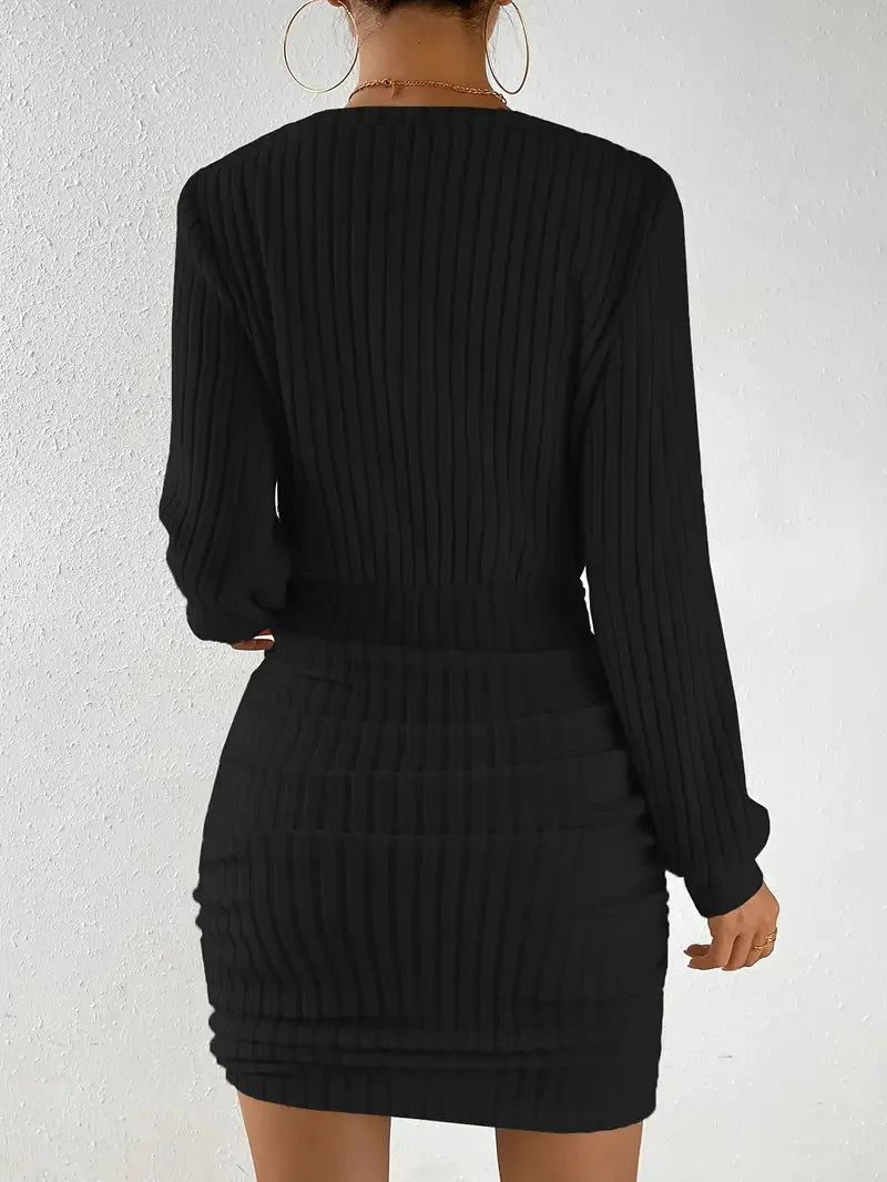 Robin Ribbed Wrap Knit Mini Dress