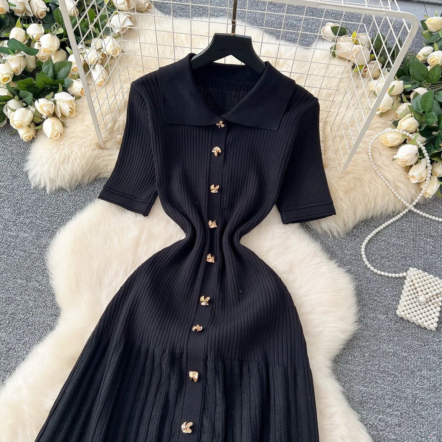 Estelle Pleated Knit Shirt Dress