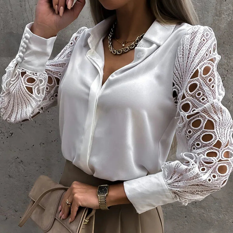 Ava Lace Sleeve Button-Up Blouse
