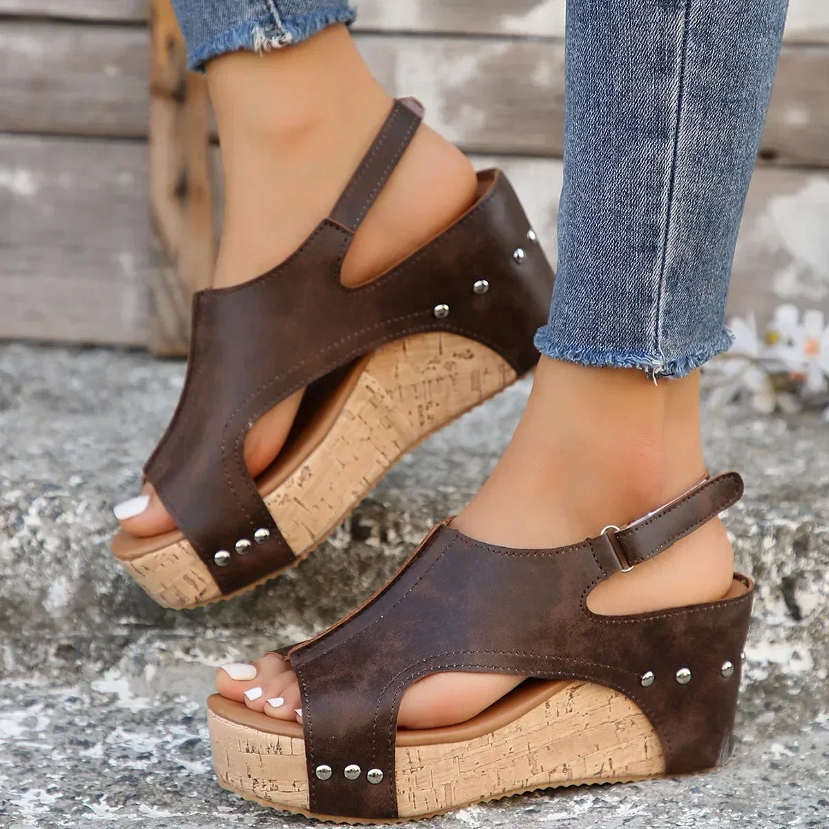 Mia Peep-Toe Wedge Sandals