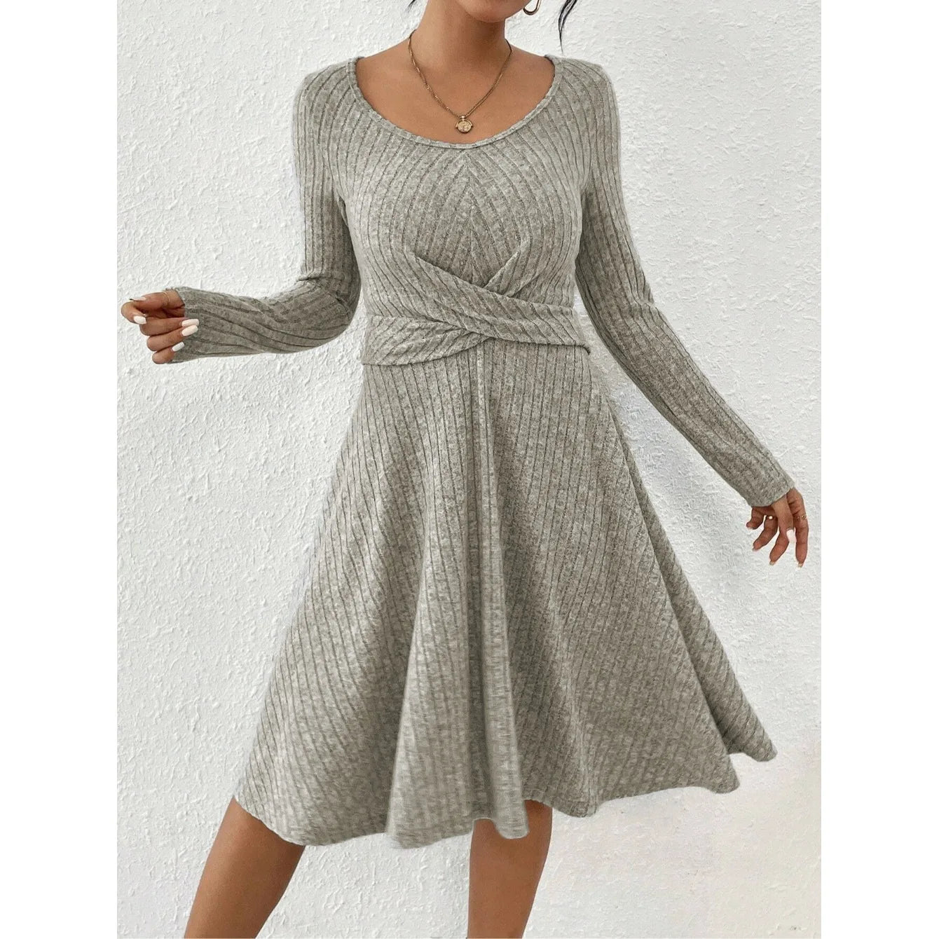 Isabella Ribbed Knit Flare Midi Dress