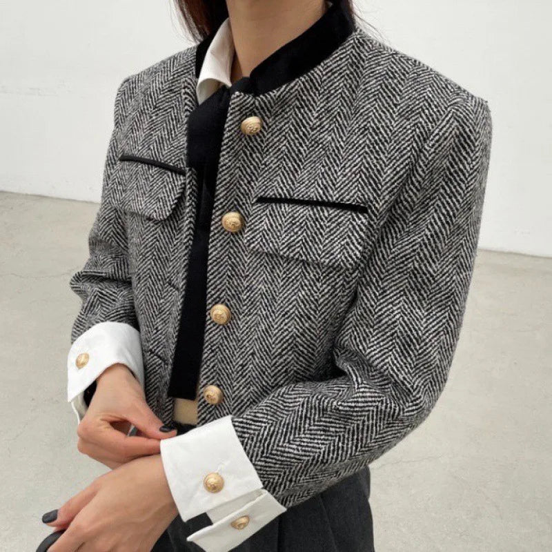 Cropped Textured Button Jacket