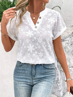 Luna Embroidered Button V-Neck Blouse