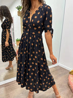 Harper Polka Dot Button-Front Midi Dress