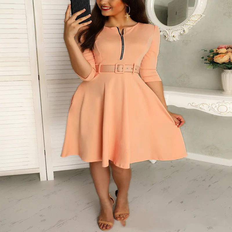 Lucie Belted Zip-Neck Dress