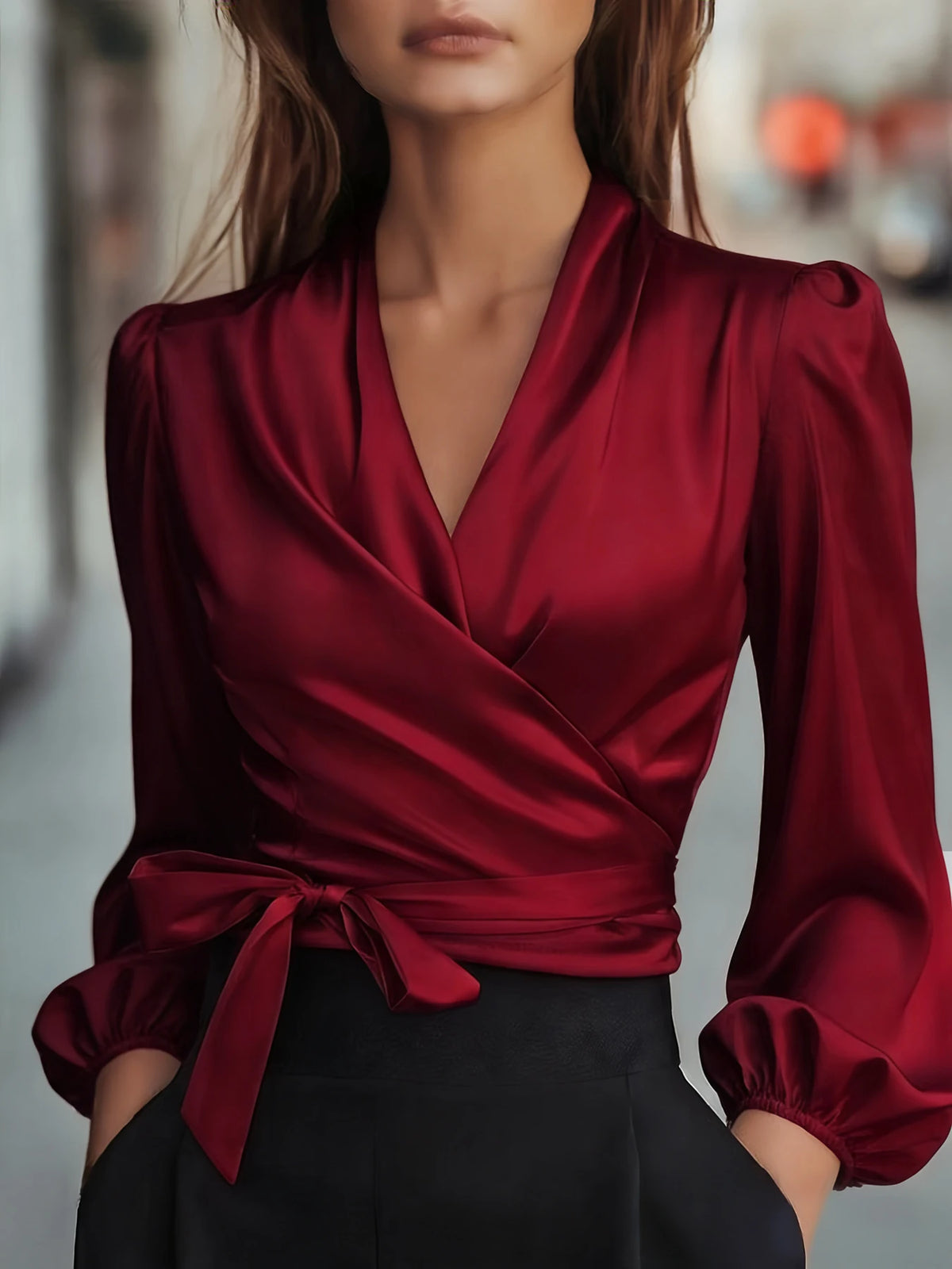Noelle Satin Wrap Blouse