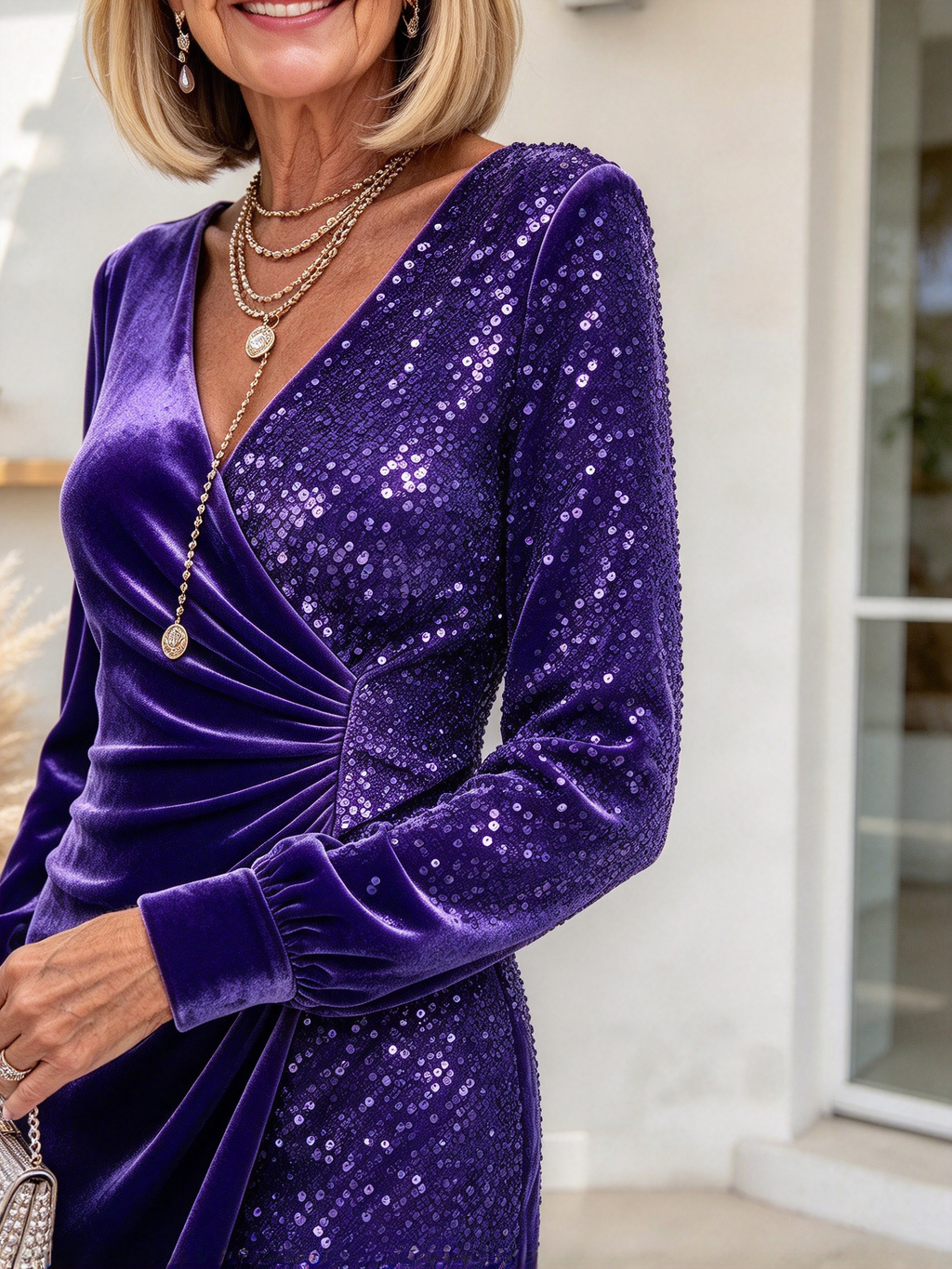 Celeste velvet and sequin wrap dress — Blue view 4