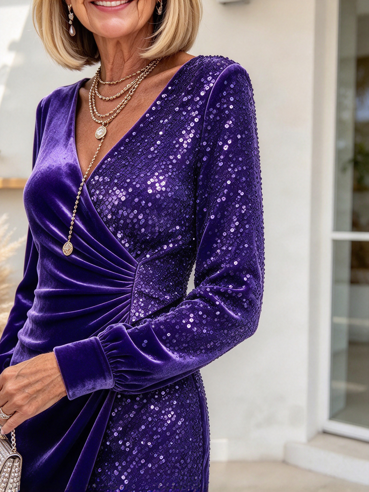 Celeste velvet and sequin wrap dress — Blue view 4