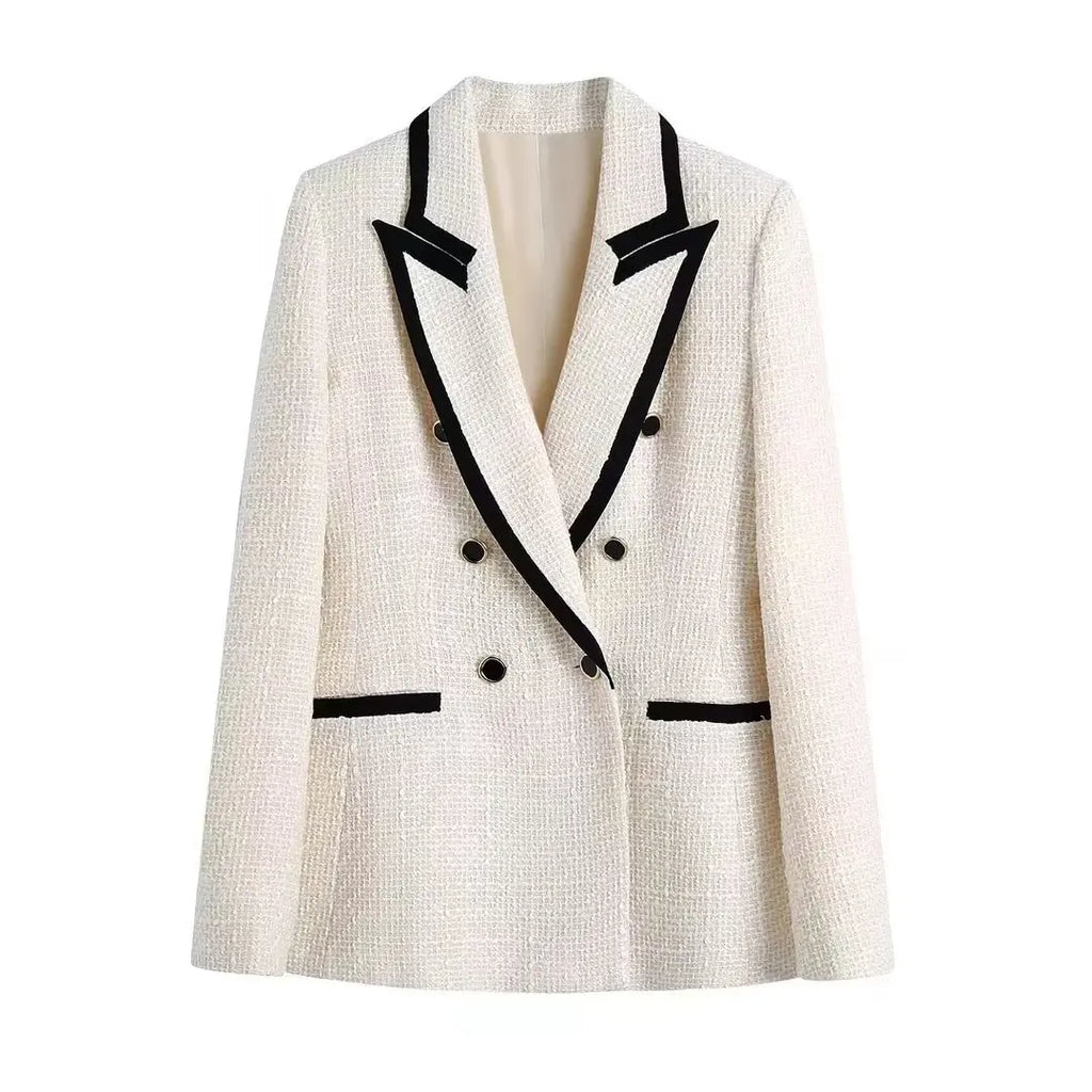 Celine white textured blazer with black contrast trim