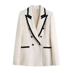 Celine white textured blazer with black contrast trim