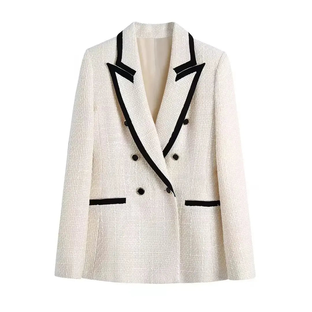 Celine white textured blazer with black contrast trim