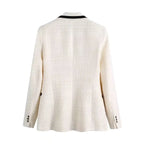 Celine white textured blazer rear view with black collar trim