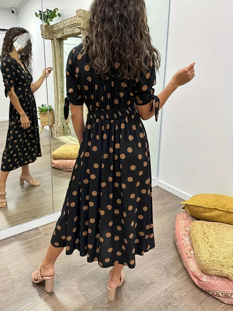 Harper Polka Dot Button-Front Midi Dress
