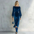 Colette royal blue velvet dress, back view